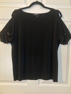 DKNY Women's Black Cold-Shoulder Tied Sleeves Blouse - Size M